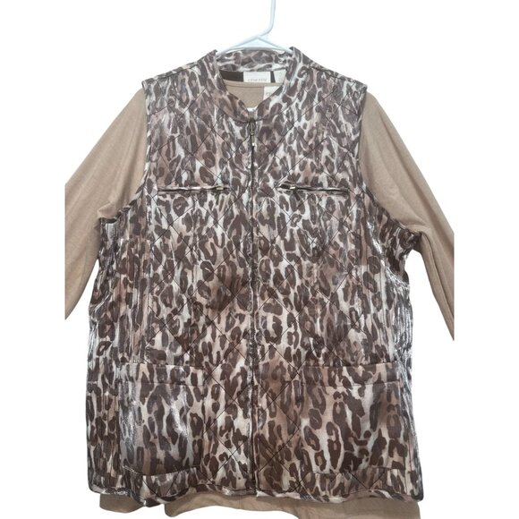 Chicos Leopard Print Puffer Vest with top Womens Large Quilted Classic Preppy - Picture 9 of 16